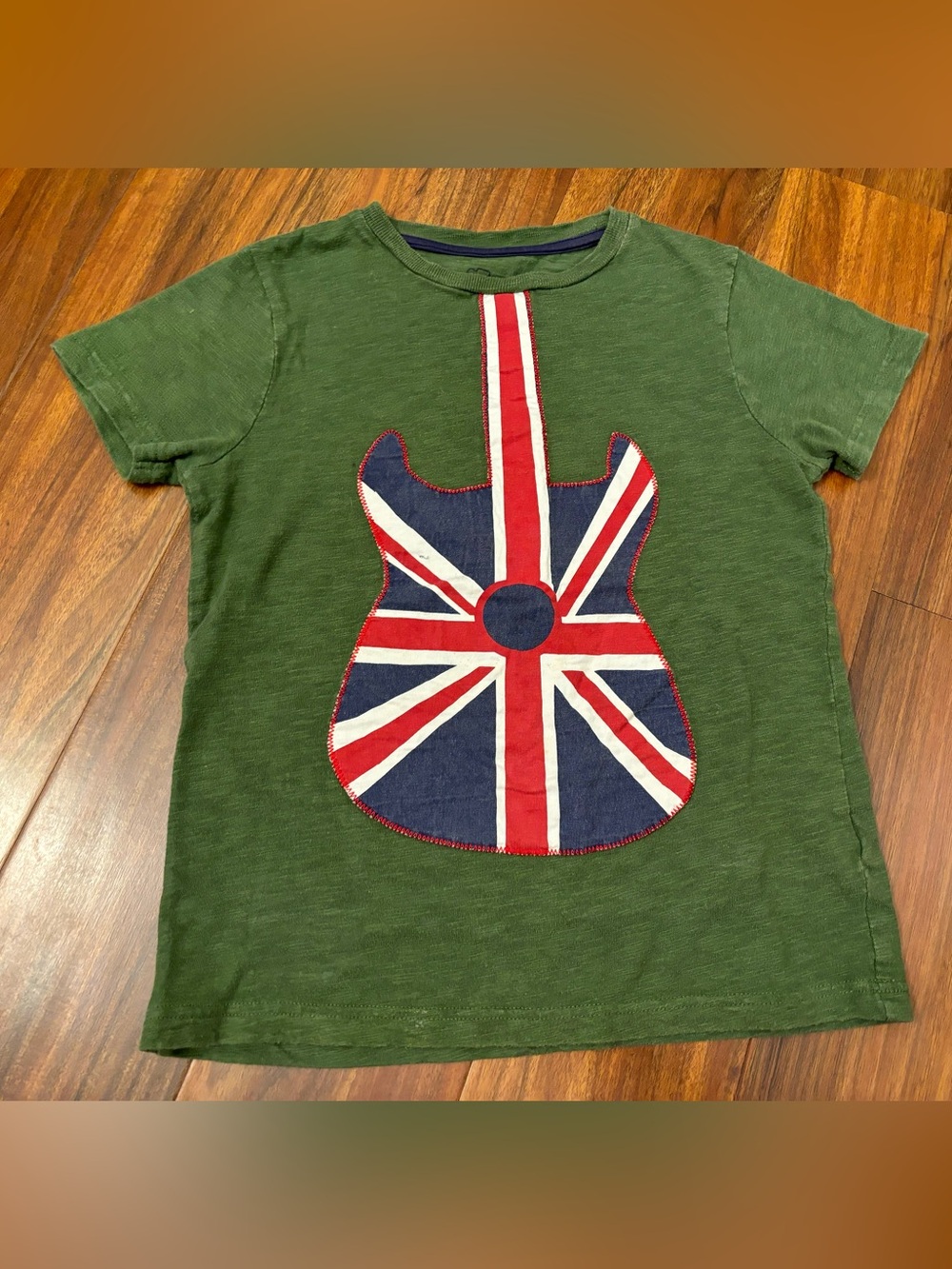 Mini Boden Green Union Guitar Appliqué Short Sleeve Shirt